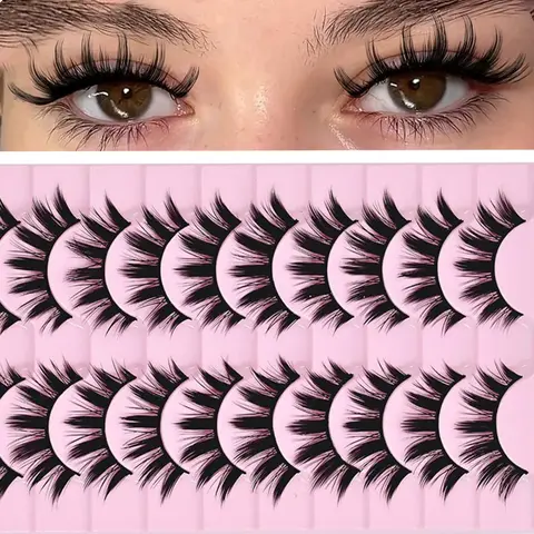 10 Pairs Cartoon Manga Style 3D Mink False Eyelashes Bundle - Curling, Dense, Thick, Long, Layered Fluffy, Handmade Doll Lashes - Manga Eyelash Extensions for Cosplay, Everyday Dramatic Looks - Beauty Makeup Accessory