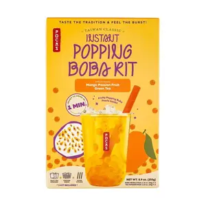 POCAS Korean Boba Fruit Tea DIY Kit - Mango Passion Fruit Green Tea, 3 Servings (225g) with Tapioca Pearls & Straws