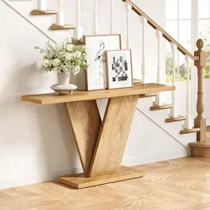 Spaco 63-Inch Console Table, Elegant V-Shaped Pedestal, Sofa Table Behind The Couch, Accent Entryway Table for Living Room, Hallway, Entrance