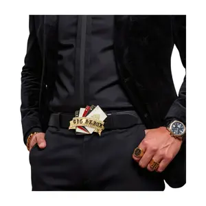 NEW Royal Flush Poker Cards Belt Buckle Gold Metal with Rhinestones Western Vegas Casino Gambler Gift for Men Women