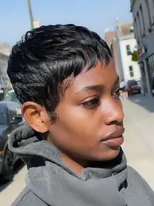 Pixie Cut Human Hair Wig Burgundy, Short Straight Layered Design, Natural, Ideal for Daily Wear & Cosplay Events, Pixie Cut Wigs