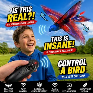 EFFUN Bionic RC Flying Bird Pro Edition - Remote Control Airplane, 6-Axis Gyro Stable, 2.4GHz Remote Control, Blue & Red, Bionic Look, Precision Wing Action, Anti-Collide Material, USB Fast-Charge, Ages 8+