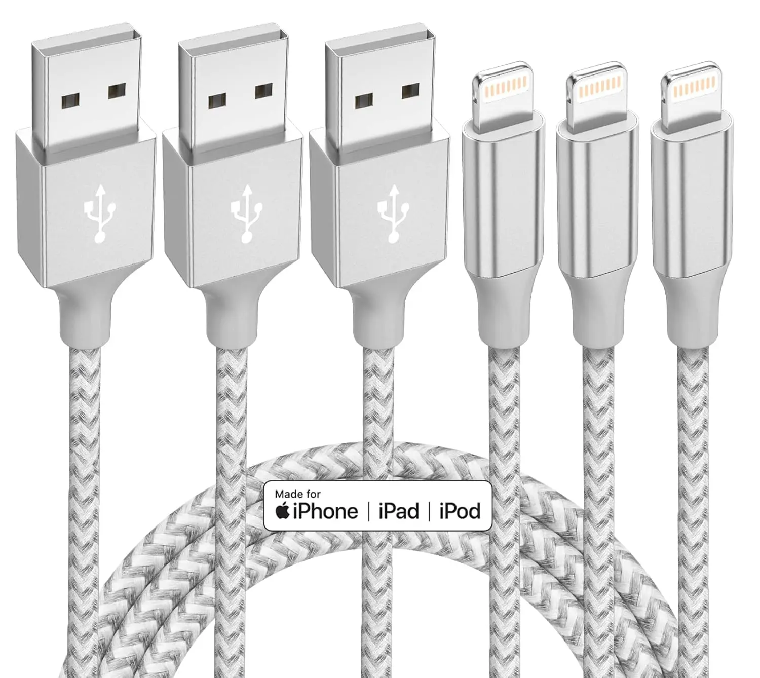 3 Pack 10ft Nylon Braided Lightning Cables – Fast Charging Charger Cord Compatible with iPhone 13, 12, 11 Pro Max, XR, XS, X, 8, 7, 6 Plus, SE, iPad & More