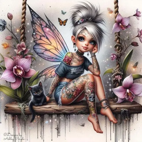 5D DIY Diamond Arts Colorful Painting Kit, Colorful Wings Cat Floral Art, Full Round Drill Mosaic Craft Handcraft for Home Decor & Gifts, Diamond Painting Kits