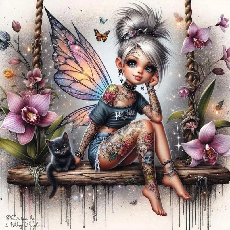 5D DIY Diamond Arts Colorful Painting Kit, Colorful Wings Cat Floral Art, Full Round Drill Mosaic Craft Handcraft for Home Decor & Gifts, Diamond Painting Kits