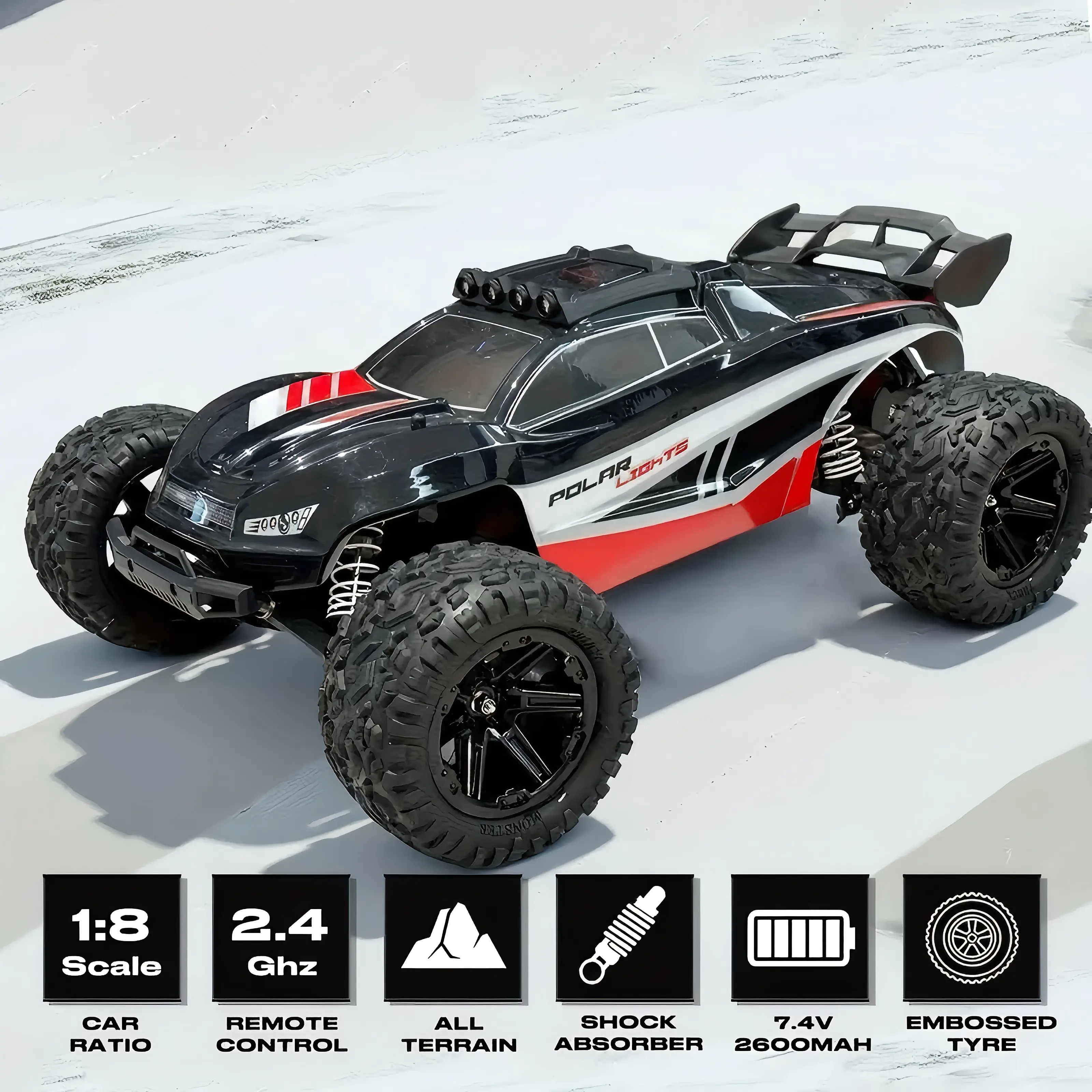 1:8 All Scale RC Car for Adults, 45KM/H High Speed Off-road RC Vehicle, Sport Utility Vehicle, RC Truck, Supports Vehicles Racing Together, 2.4GHz Remote Control, LED Light, with 2 Rechargeable Batteries, Birthday Gift Christmas Gift Kids