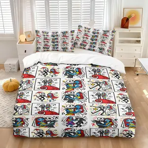 Corpse Bride Jack & Sally Wedding Theme Duvet Cover Set,  Includes One Comforter Cover and 1/2 Pillowcases, Rose Heart Print All Seasons Use Quilt Cover, Gothic Couple Bedroom Niche Personalized Bedroom Duvet Cover