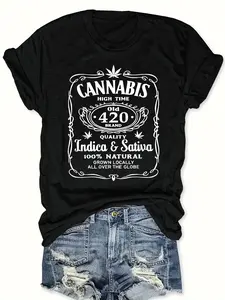 Plus Size, Plus Size Letter Printed T-shirt, Short Sleeved Round Neck Casual Top, Summer and Spring, Women's Oversized Clothing