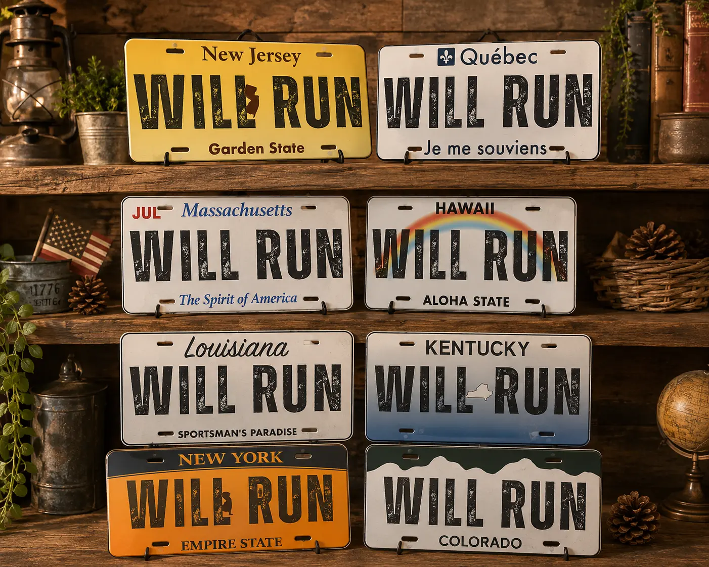 Will Run License Plate, Personalized State License Plate Sign, Custom US State Vanity Plate, Novelty Aluminum Car Tag, New Jersey Quebec Hawaii Colorado Kentucky Gift