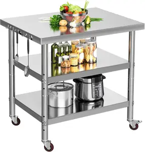 YINTATECH NSF Stainless Steel Table, 30" X 24" Work Table with Wheels, 3 Shelves Metal Prep Worktable for Home Kitchen Restaurant Garage Warehouse Outdoor