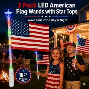 2-pack convenient LED light sticks—creative soccer light stick and U.S. flag light stick—ideal for Independence Day, sports events, Halloween, Christmas, holiday parties, and festive nights; glowing handheld sticks.