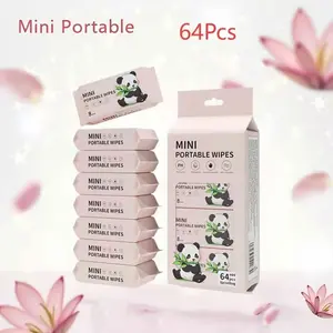 64 pieces of mini portable wet wipes - alcohol-free disposable wet towels, disposable facial wipes, Single Use Tissues, Perfect for kitchens, travel and daily life, as well as facial cleaning tools