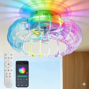 21" Low Profile Bladeless Ceiling Fan with Dimmable LED Light, Bluetooth Speaker, Remote, 6 Speeds & Reversible for Bedroom Kids Room