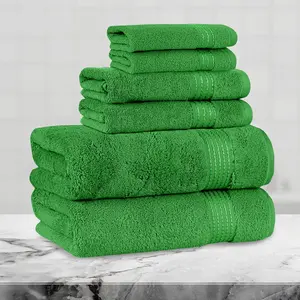 Mocassi 6-Piece Turkish Cotton Three Line Popcorn Towel Set, 2 Washcloths, 2 Hand Towels and 2 Bath Towels