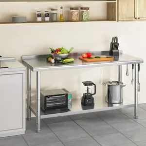 YITAMOTOR 60" x 24" Stainless Steel Table for Prep & Work with Backsplash, NSF Commercial Heavy Duty Table with Undershelf for Home Kitchen Restaurant Garage Warehouse Tall Storage