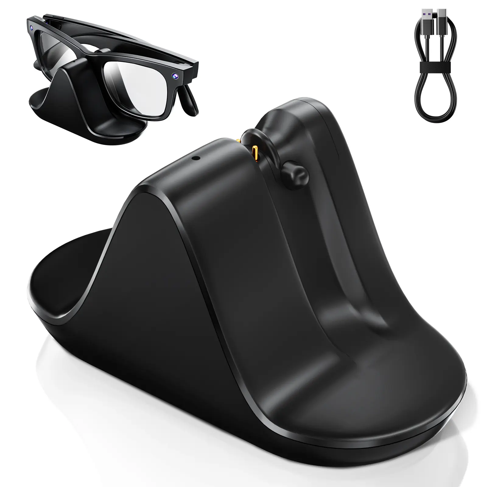 Black Charging Stand for Ray-Ban Meta Smart Glasses - Includes USB-C Charging Cable, Intelligent Charging Mode, PTC Protection, Safe Charging, Prevents Damage, Wearable Tech Accessory, Home Electronic Gadget with Voltage Regulator, Over-Current Protection