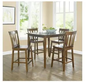 5 Piece Mission Counter Height Dining Set Solid Wood Cherry Color for Indoor Easy Assemble Table 35.75" H Four Chairs 23.8" H