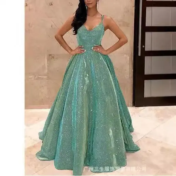 Women's Elegant Formal Evening Dress, Sleeveless Spaghetti Strap Slim Fit Long Gown in Metallic Gold or Silver, Formal Dresses For Women, Fashion, Female, Suspenders, Women's Fashion