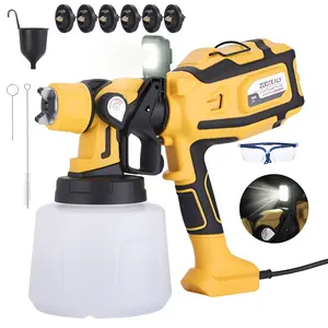 1000W Electric HVLP Paint Sprayer with 1400ML Container 6 Nozzles 3 Patterns LED Light for House Painting Corded Handheld Design