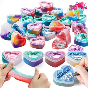 JoyX 30 Pcs Valentines Slime Hearts for Kids,Valentines Galaxy Hearts Set with Cards for Kids Favors,Valentines Gifts for Class Exchange