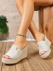 Fashion Women's Platform Wedge Sandals, Summer Casual Comfortable Heeled Slippers, Lightweight Breathable Daily Wear Shoes, Textile Upper Material