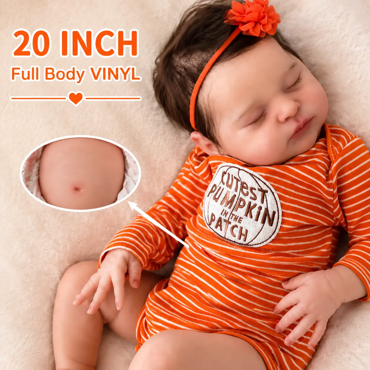 50cm Lifelike 20inch Full Body Soft Vinyl Asleep Reborn Art Baby Doll Toy With 3D Skin Visible Veins for Kid Gift(Some Parts Random, Including Pacifier, Bottle, Hair accessories And Clothes Set)