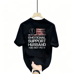 Men's Graphic T-shirt, 'Emotional Support Husband' USA Flag Print, Lightweight Cotton Shortsleeve Casual Streetwear, Menswear