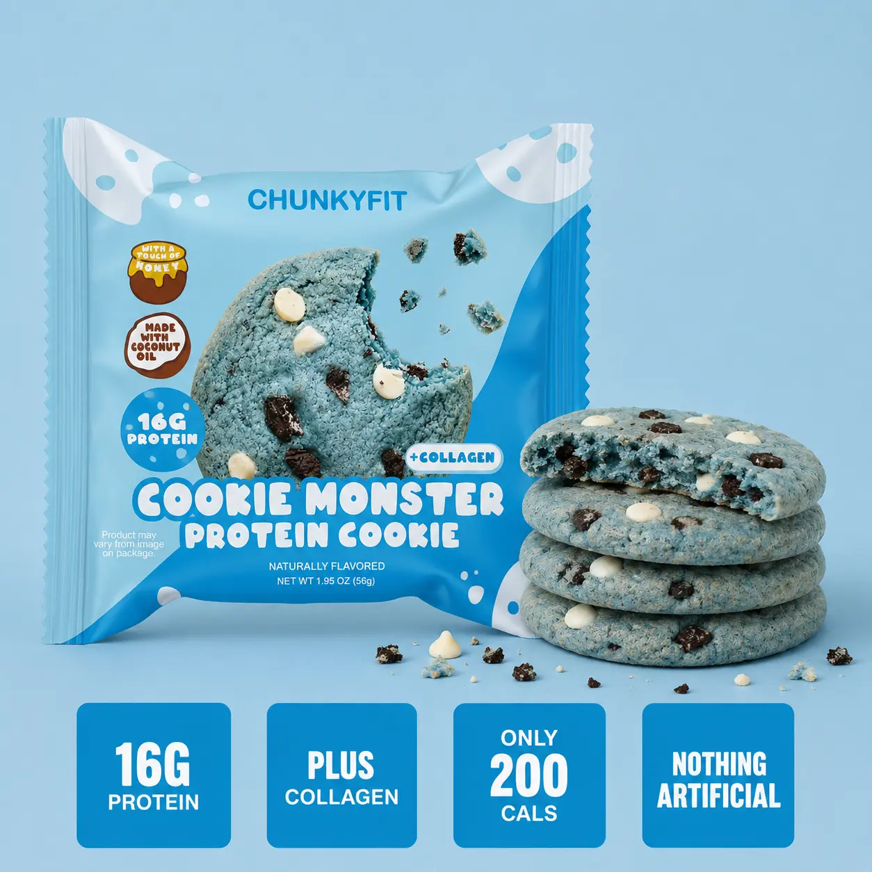 ChunkyFit High Protein Cookies - Cookie Snack, Soft-Baked Dessert-Inspired Guilt-Free Protein Snack for Adults, 16-18g Protein Per Cookie, 10 Individually Wrapped, Post-Workout or On-the-Go