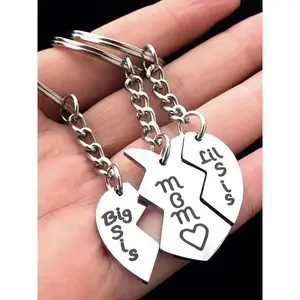 Family Love Fragment Keychain, Fashion Letter Pattern Engraved Ring & Heart Shape Pendant Keychain for Women & Men