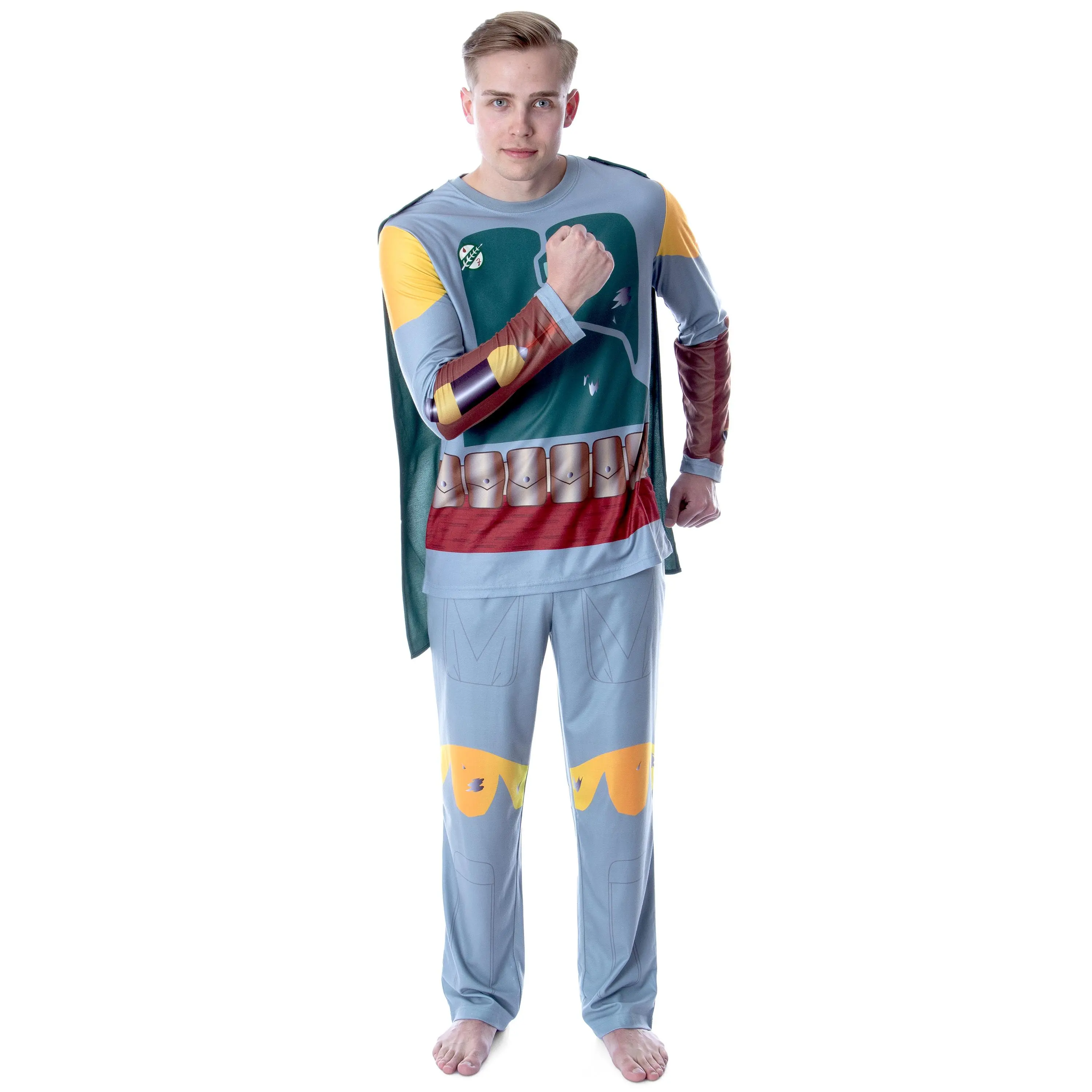 Star Wars Men's Boba Fett Costume Pajamas Long Sleeve Shirt And Pants Pajama Set With Cape