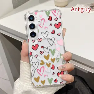 Heart Symphony Pattern Magnetic Phone Case for  Samsung Galaxy S23 Ultra S24 Plus FE S25 S22+ Non-Yellowing Clear Crystal Drop-proof Slim Silicone Shockproof Transparent Acrylic Large Hole Cover Supports Wireless Charging