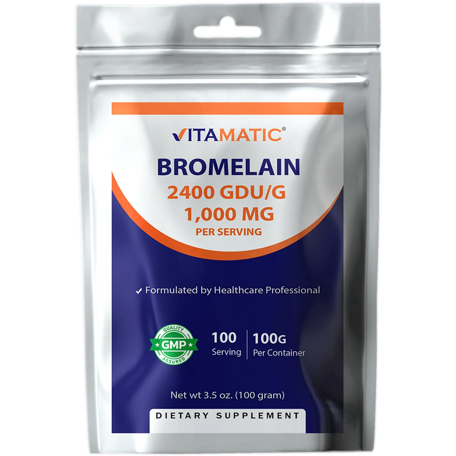 Vitamatic Bromelain Powder 1000mg per Serving - 2400 GDU/g, Proteolytic Enzymes, Supports Digestion of Proteins, 100 Grams