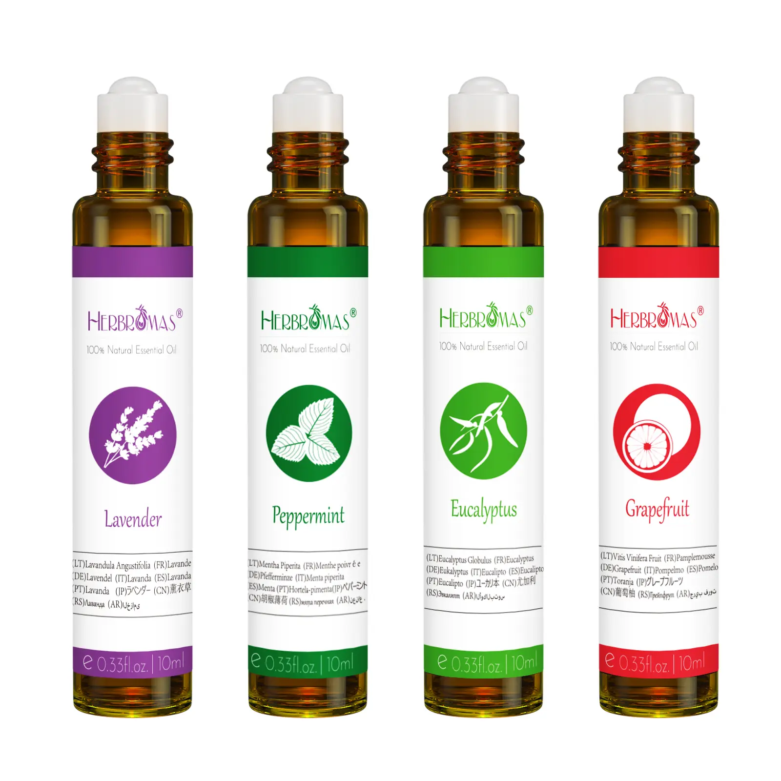 Essential Oil Roll On Set 4 Pack Aromatherapy Roller for Women - Lavender Peppermint Eucalyptus and Grapefruit Natural Essential Oil - Portable Travel Size Perfume Oil Set Gift Box Aromatic Oils Solution Healthcare Wellness magical herbalism