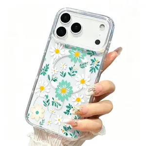 Magnetic Phone Case for iPhone 17 16  Pro Max Plus 15 14 13 12 11 17Air  Floral Whimsy Dream  Patterned Acrylic Back Non Slip Protective Cover Gift iPhone case