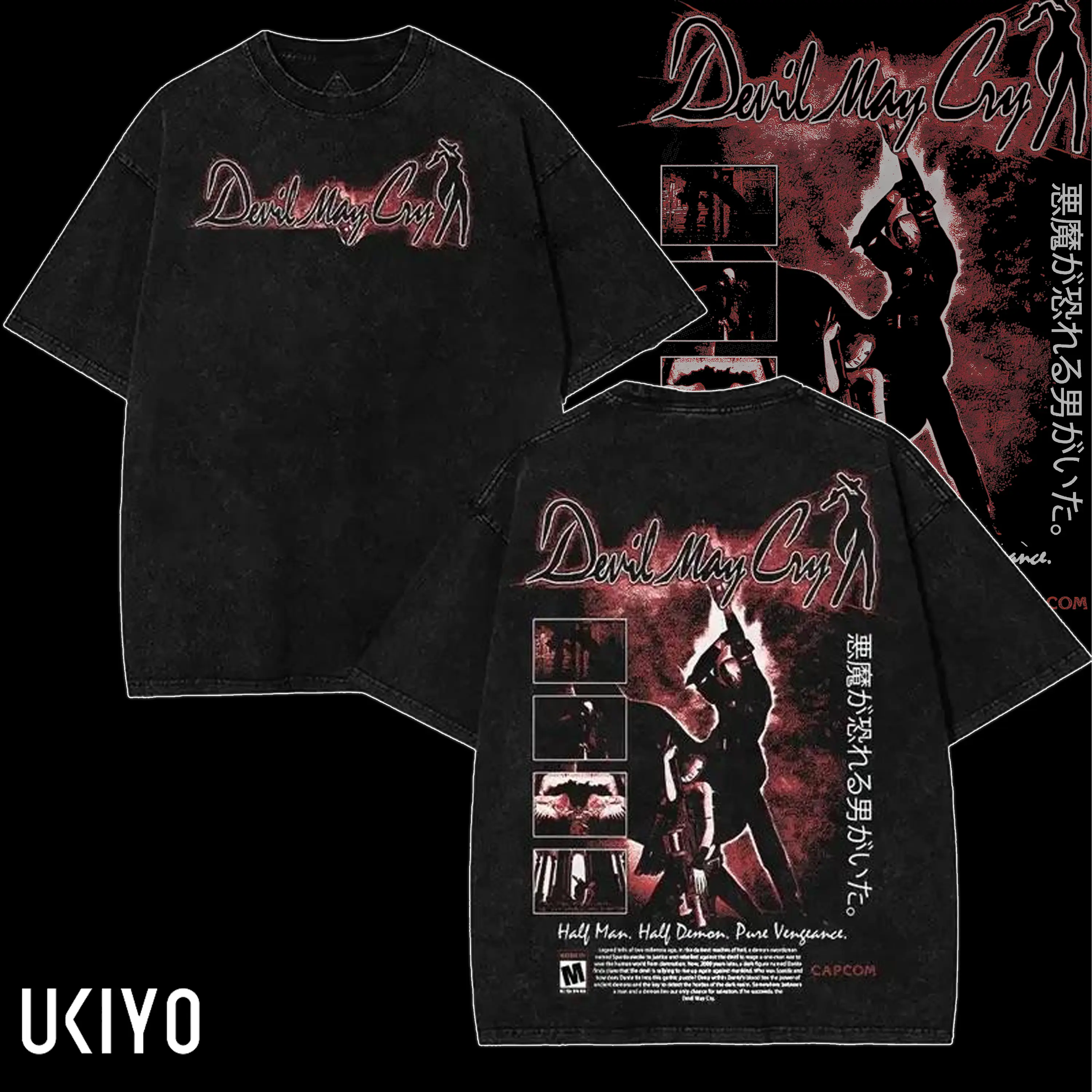 Devil May Cry Dante T-Shirt Tank Top Vintage Washed Heavyweight Fleece Graphic Sweatshirt Anime Game Printed Oversized Pullover Gamer Apparel Gift