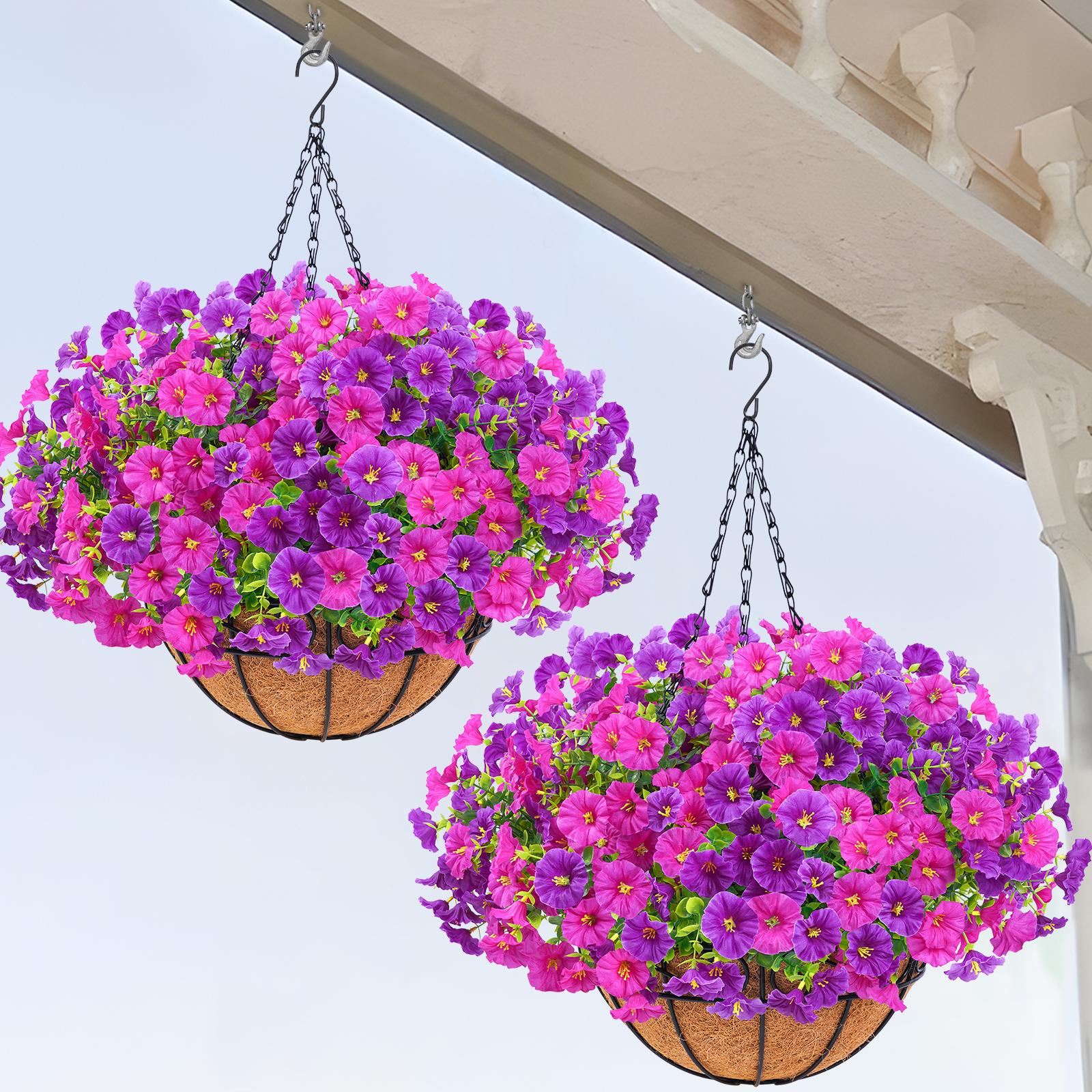 Artificial Hanging Flower Basket for Outdoors,UV Resistant Faux Flowers with Hanging Basket & Greenery,Outdoor Spring Decor for Yard,Patio, Porch,Balcony Artificial Hanging Flower Basket for Outdoors,UV Resistant Faux Flowers with Hanging Basket & Greenery,Outdoor Spring Decor for Yard,Patio, Porch,Balcony