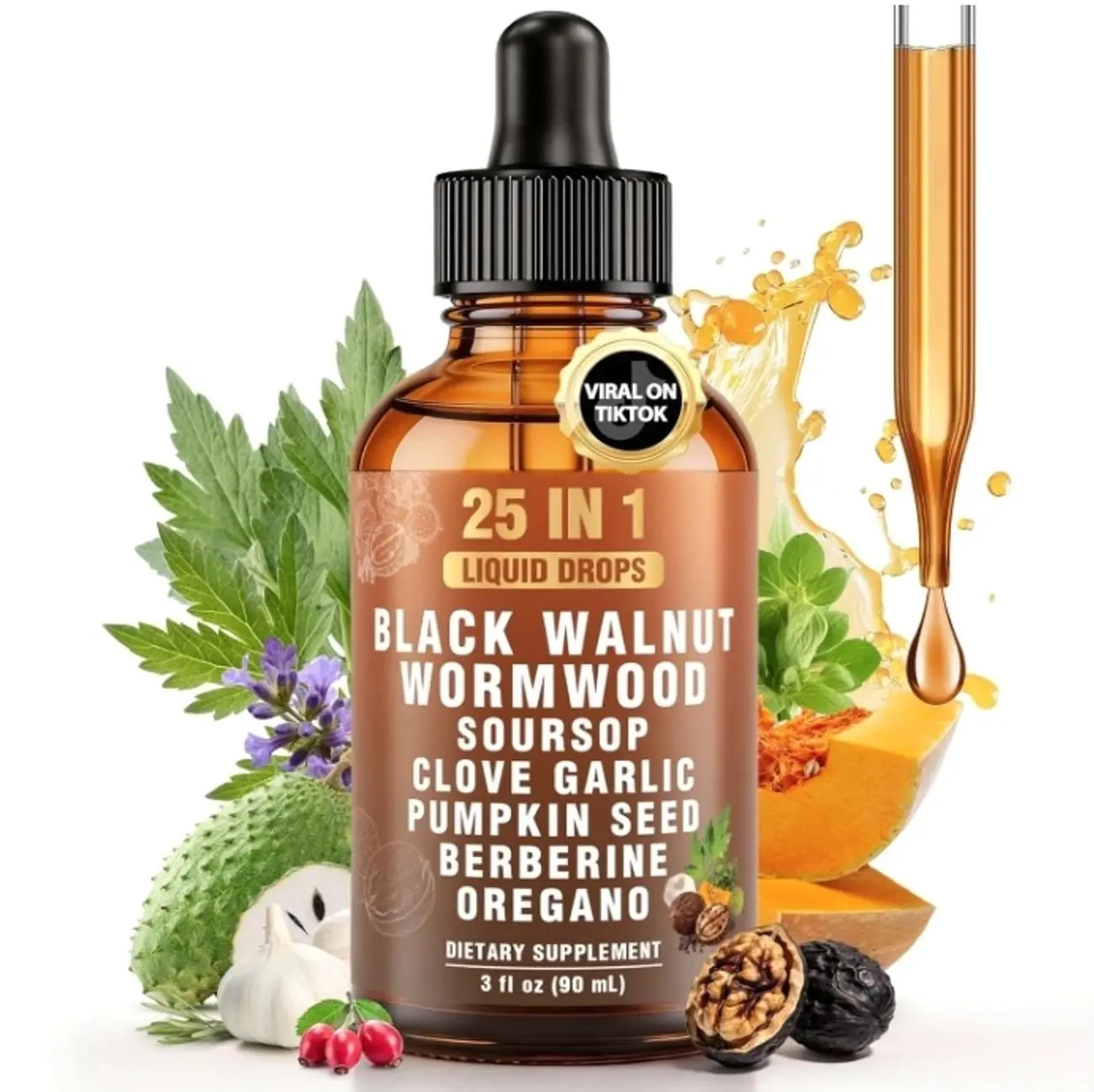 25-in-1 Liposomal Wormwood Black Walnut Clove Parasite Cleanse with Clove, Garlic, Pumpkin Seed, Oregano & Berberine – 98% Absorption for Superior Digestive Health & Balance, 90ml