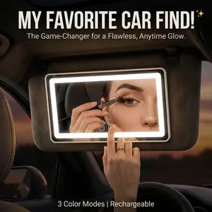 Car Sun Visor Vanity Mirror with Light, Rechargeable LED Car Makeup Mirror, 3 Lighting Modes Dimmable Touch Control, Universal Car Mirror for Women & Girls, Pink Box Gift lamp Wireless Lighted Adjustable USB outdoorfun