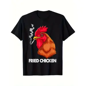 Fried Chicken T-shirt With Fancy Print, Casual Comfy Tee, Trendy Short Sleeve Top For Summer Daily Wear - 220g
