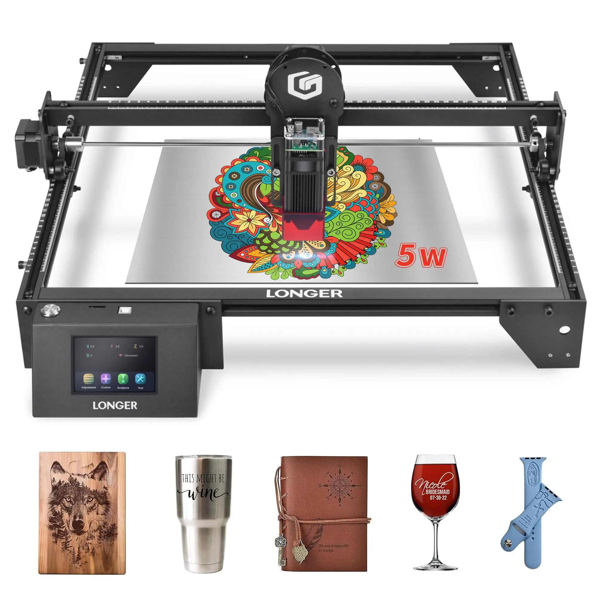 RAY5 5W Laser Engraver，Laser Engraver 5000mW Output Power，32-bit Motherboard，Eye Protection Enclosure，App Offline Carving or Cutting ，DIY Engraver Tool for Wood/Metal/Glass,Engraving Speed of 24000 mm/min