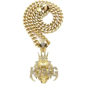 Hip Hop Iced KING LION Pendant & 10mm 16" 18" 20" 24" 30" Cuban Chain Gold Silver Plated Hip Hop Necklace Jewelry