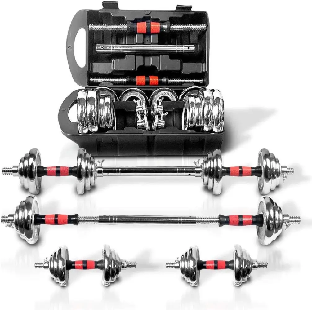 44LB Adjustable Dumbbell Set with Carry Box, 2-in-1 Dumbbell Barbell Weight Set for Home Gym, Cast Iron Hand Weights for Men Women Strength Training