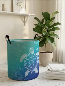 1 piece of turtle ocean pattern 2D printed open storage box, double handle reinforcement + foldable storage | dirty laundry storage/toy organization/home decoration all-in-one