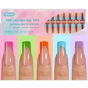 Misssix French Gel Nail Tips, 150Pcs French Tip Press on Nails Long Square, No Need to File Tips Pre-lasting, Fake Nails for Nail Art DIY 15 Sizes