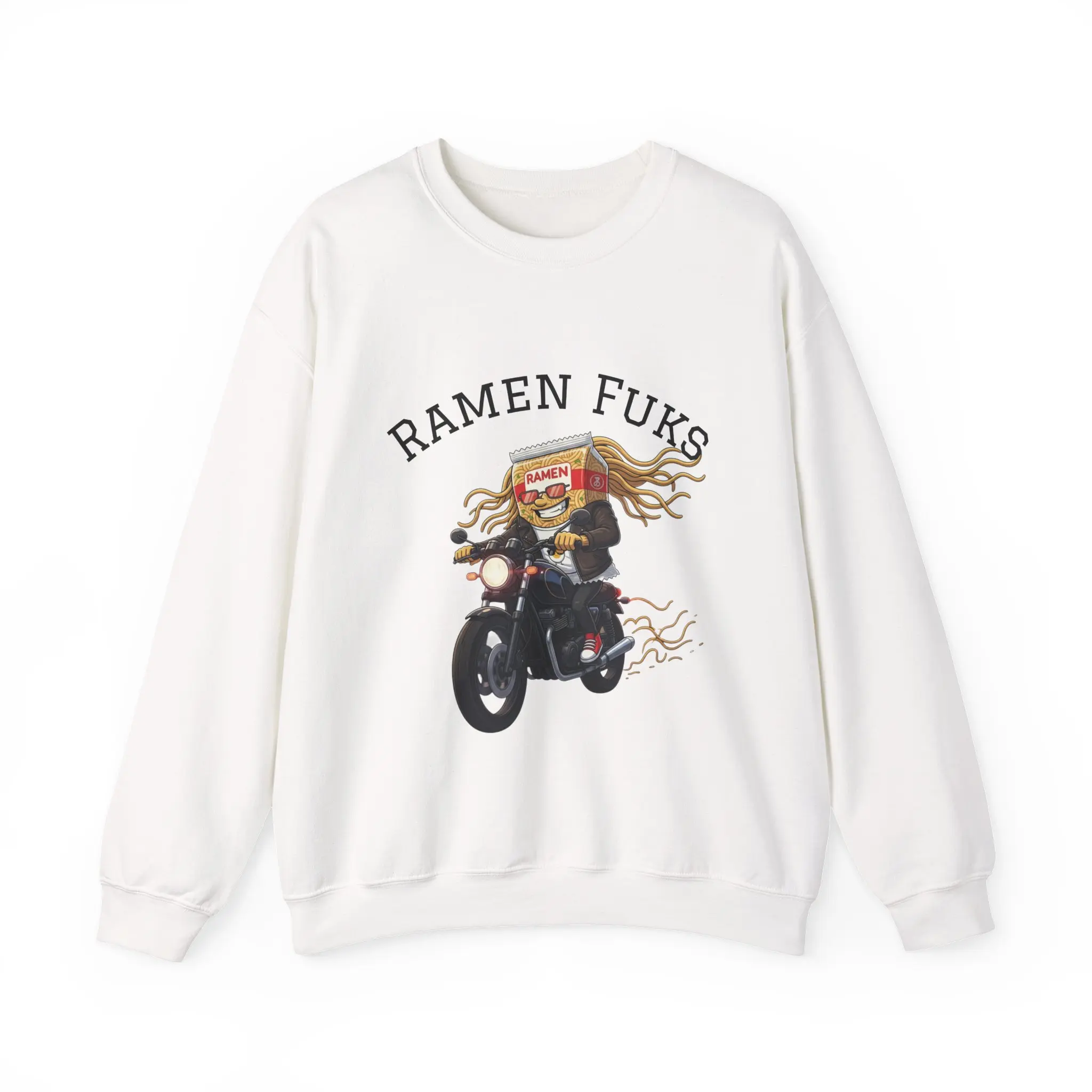 Ramen Fuel motorcycle rider Crewneck Sweatshirt | ramen noodle biker design