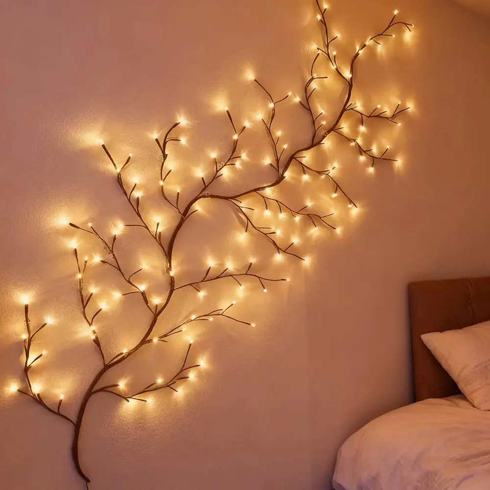 Led 1.8m Tree Branch Lights Enchanted Willow Vine Lights Christmas Swags Decorations Indoor Room Decor 96 LEDs Lighted Willow Vine Lights for Walls Bedroom Home Decor
