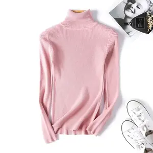 Casual Soft Polo-Neck Jumper New Autumn Winter Women Knitted Turtleneck Sweater Fashion Slim Elasticity Solid Ribbed Pullovers NONE
