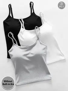 3 Pack Women's Basic Everyday Solid Camisole Tank Tops Non-padded Design Adjustable Spaghetti Straps for Daily Casual Layering Home Wear
