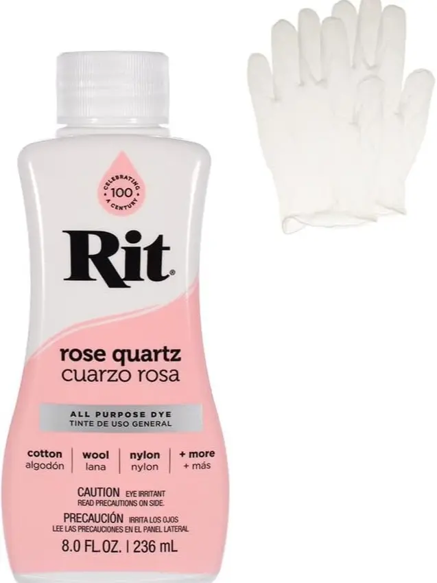 Rit Rose Quartz 8 oz Liquid Fabric Dye, Tie-Dye Ready for Clothes & Home Crafts, Even Coloring on Multiple Fibers, with 1 Pair of Medium Latex-Free Vinyl Gloves, Colored Liquid Fabric