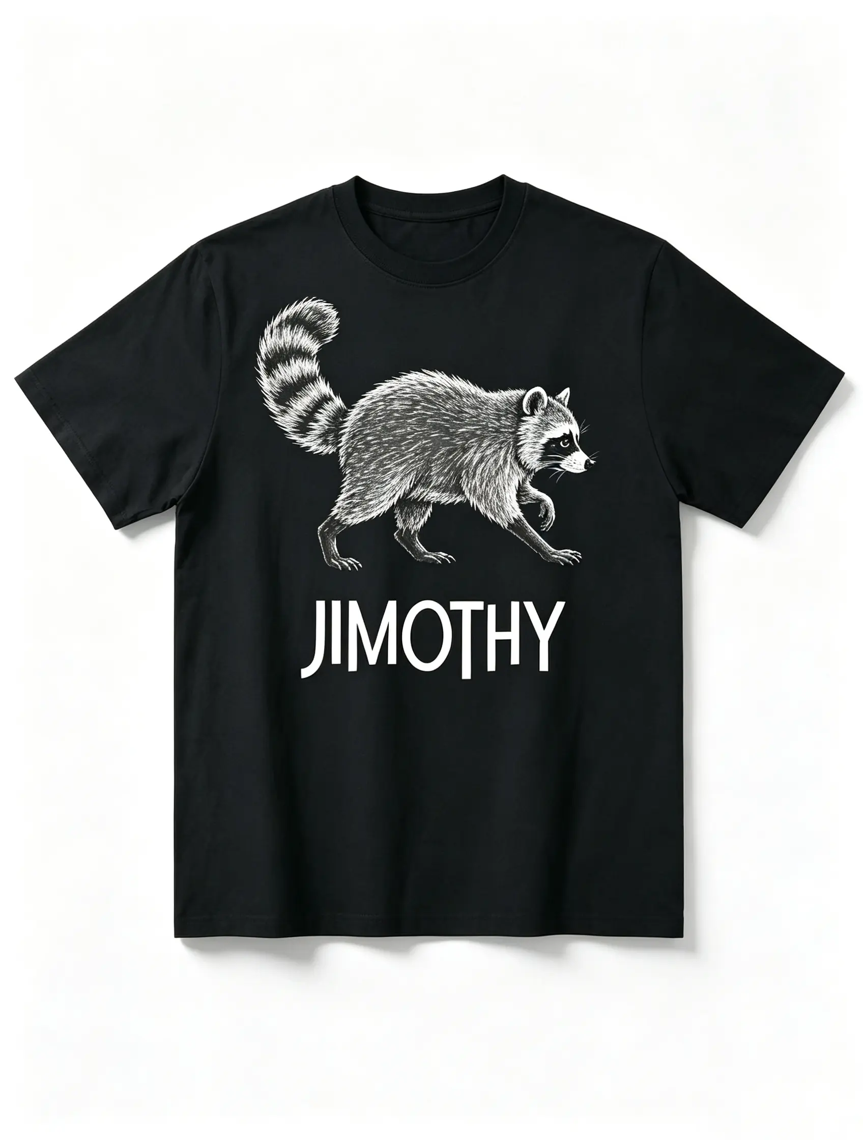 Women's Oversized Soft Fabric Funny Jimothy Raccoon Sketch Art Cotton T-Shirt - Vintage Wildlife Animal Print, Unisex Loose Short-Sleeve Denim-Infused Fashion Top with Fur Accents, Cargo-Inspired Casual Outdoor Tee
